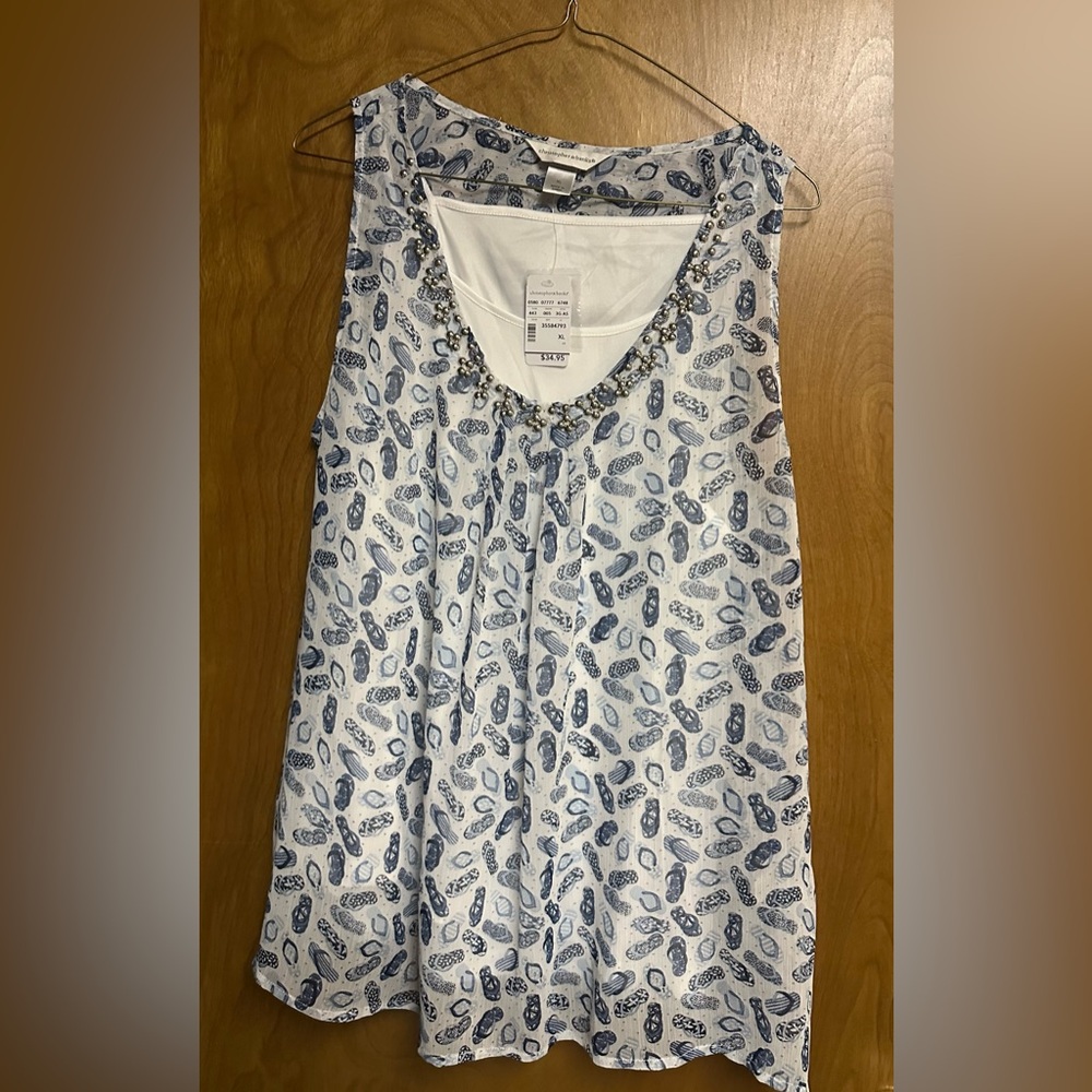 Christopher & Banks White and Blue Beaded Top NWT